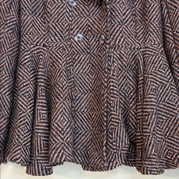 Free People Brown Metallic Patricia Pea Coat Chevron Tweed Peplum Ruffle Jacket - Picture 7 of 15